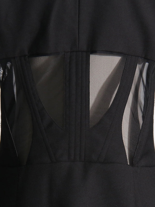 Buckle Gauze See-Through Solid Color Split-Joint Long Sleeves Notched Collar Blazer