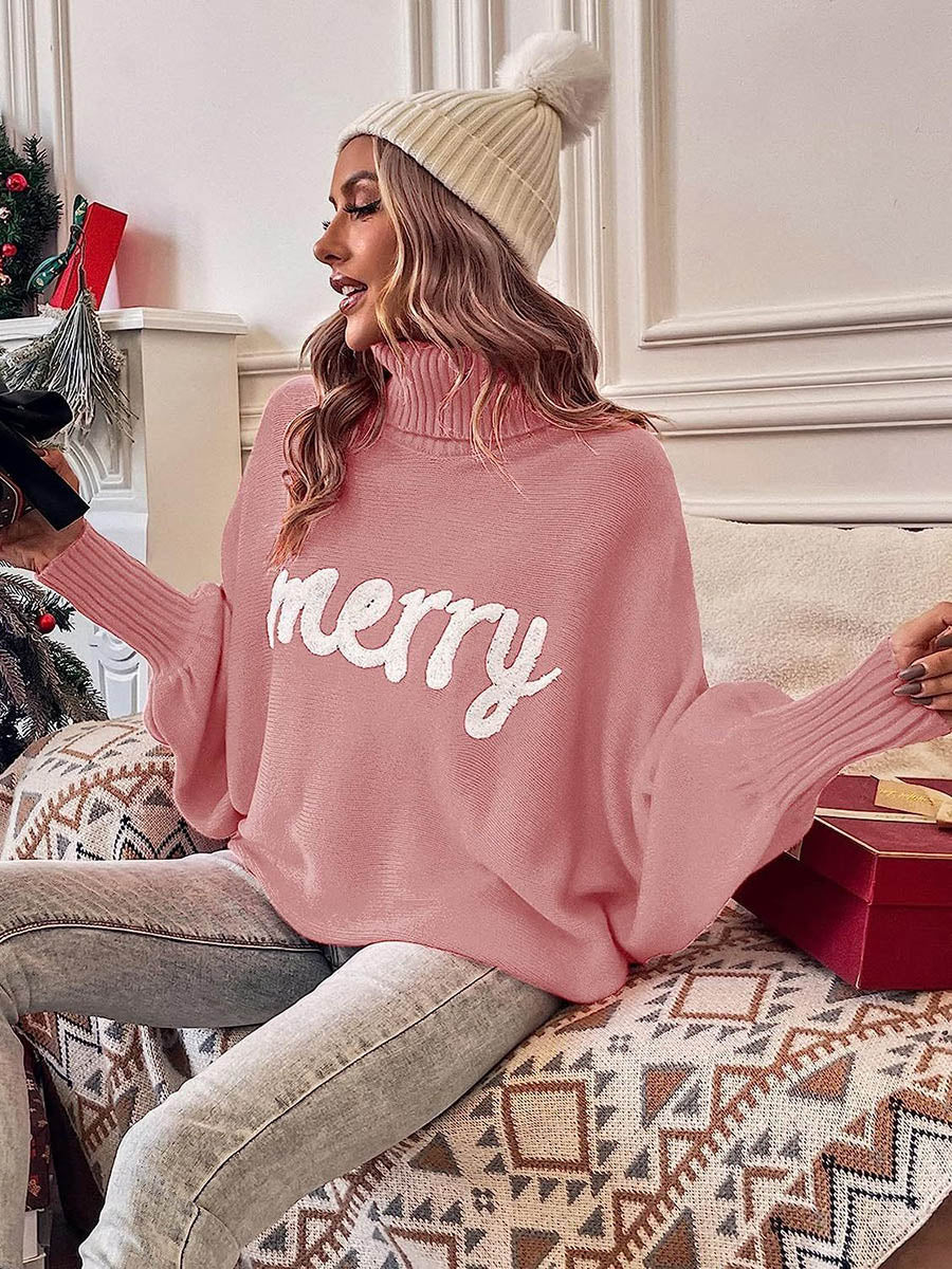 Contrast Color Printed Split-Joint Long Sleeves Loose High Neck Sweater Tops