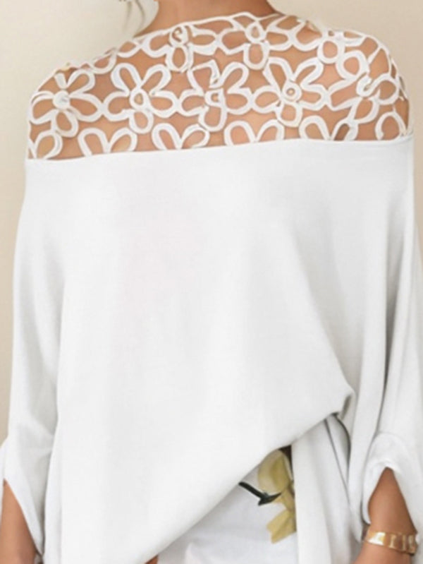 See-Through Split-Joint Batwing Sleeves Loose Round-neck Blouses&shirts Tops