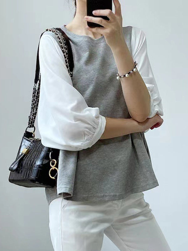 Split-Joint Half Sleeves Loose Round-Neck T-Shirts