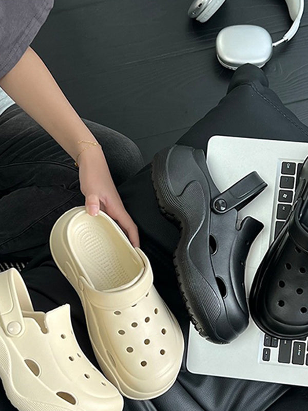 Hollow Round-Toe Solid Color Slippers Sandals Crocs