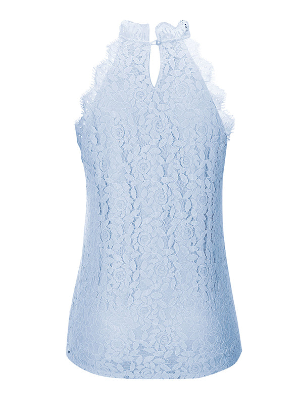 Original Lace Hollow Solid Color Halterneck Vest Top