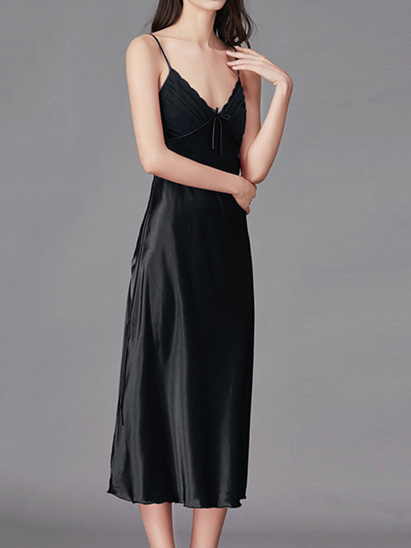 Solid Color Loose Sleeveless Spaghetti-Neck Babydolls Nightdress