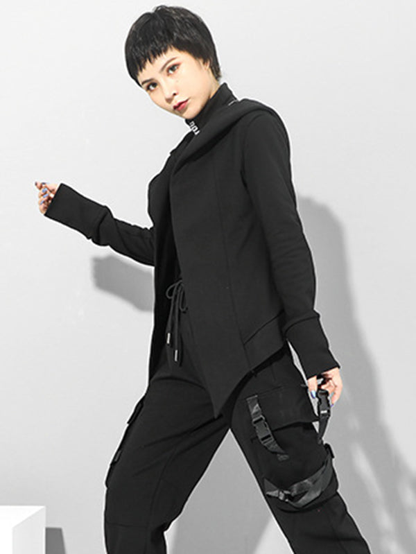 Original Solid Irregularity Elasticity Hooded Outwear