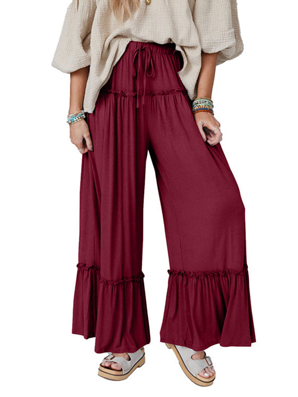 Pleated Solid Color High Waisted Loose Trousers Pants