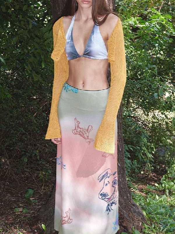 Animal Printed Gradient Split-Joint Bodycon Skirts Bottoms