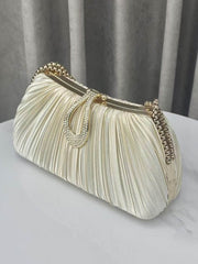 Chains Lock Pleated Rhine Stones Shiny Evening Bags & Clutches Crossbody Bags
