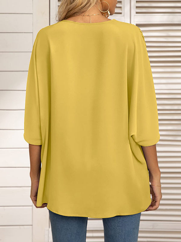 Split-Joint Batwing Sleeves Loose V-neck Blouses&shirts Tops