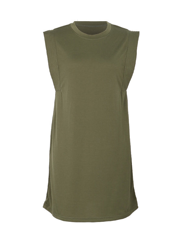 Solid Color Split-Joint A-Line Loose Round-Neck Mini Dresses