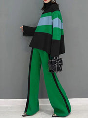 Contrast Color High Waisted Loose Trousers Pants