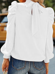 Elasticity Pleated Solid Color Long Sleeves Loose Mock Neck Blouses&shirts Tops