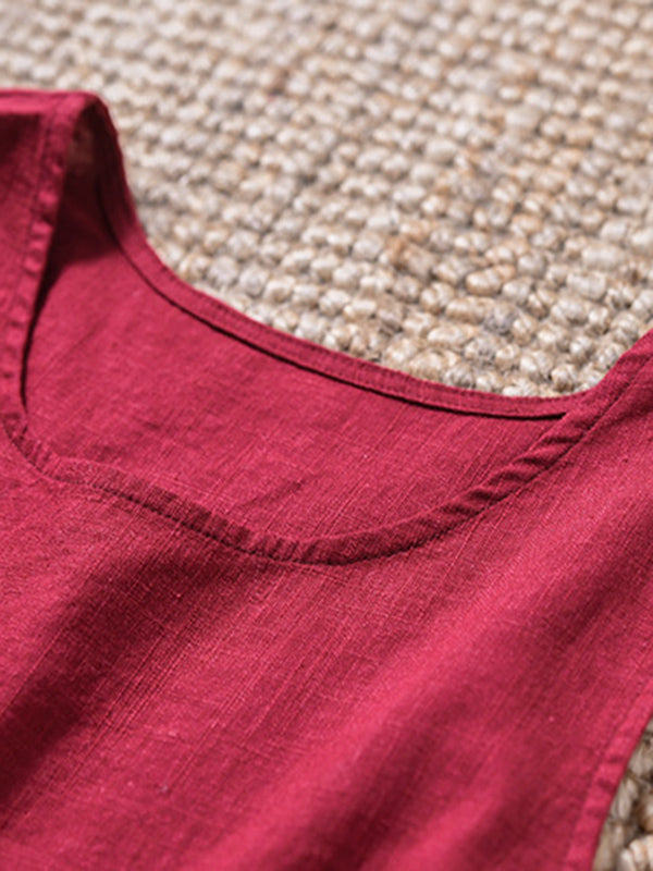 Fringed Solid Color Loose Sleeveless Round-Neck Vest Top
