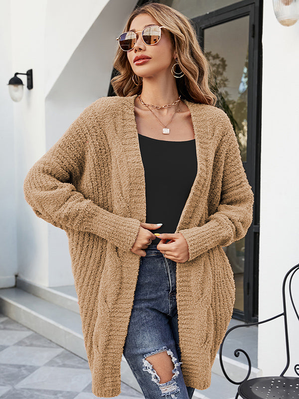 Casual Batwing Sleeves Loose Solid Color Cardigan Tops