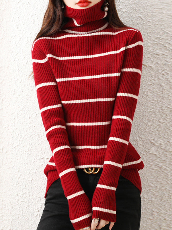 Urban Skinny Striped High-Neck Sweater Tops