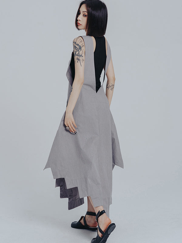 Casual Loose Sleeveless Irregular Gray Maxi Dress
