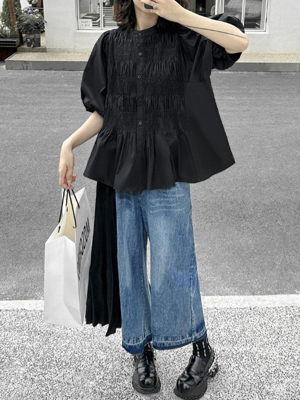 Contrast Color Pleated Split-Joint Loose Ninth Pants Jean Pants Bottoms