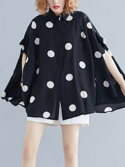 Polka-Dot Batwing Sleeves Loose Lapel Blouses&shirts Tops