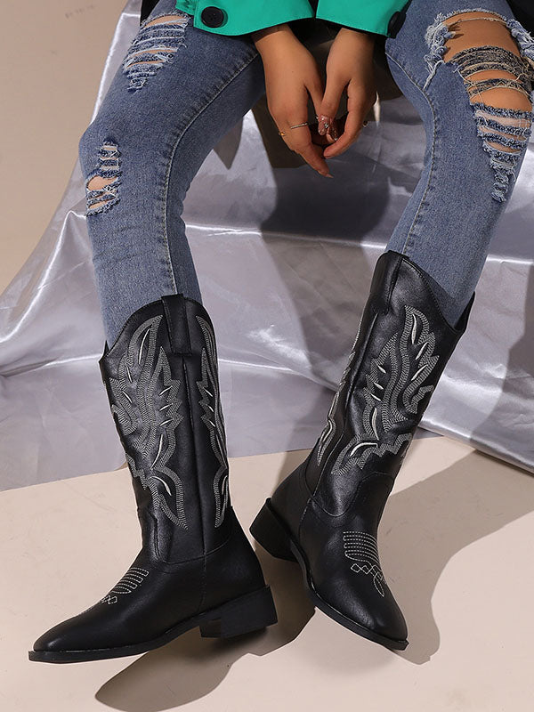 Embroidered Round-Toe Split-Joint Chelsea Boots Boots