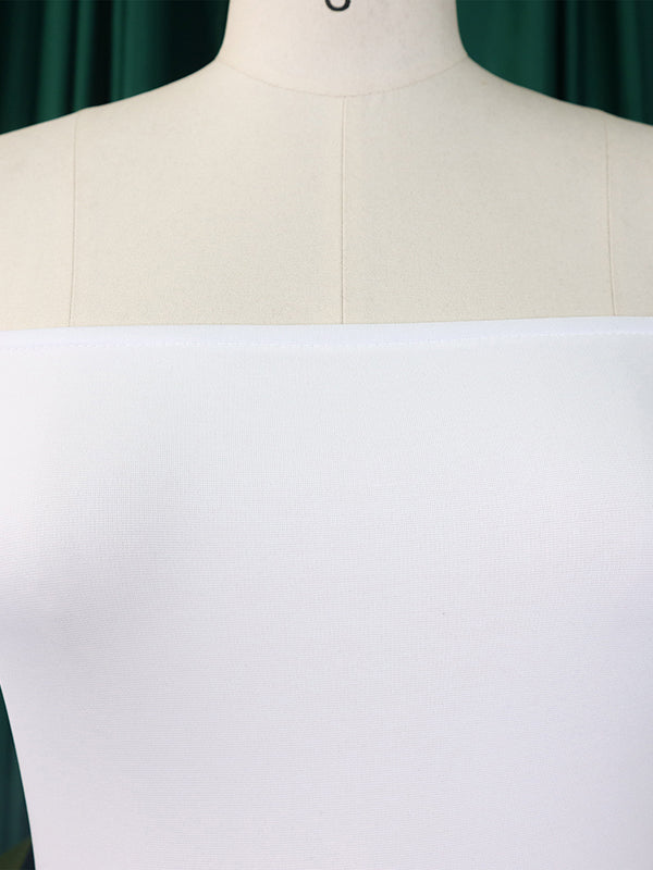 Falbala Solid Color Split-side Bodycon Flared Sleeves Off-the-shoulder Maxi Dresses