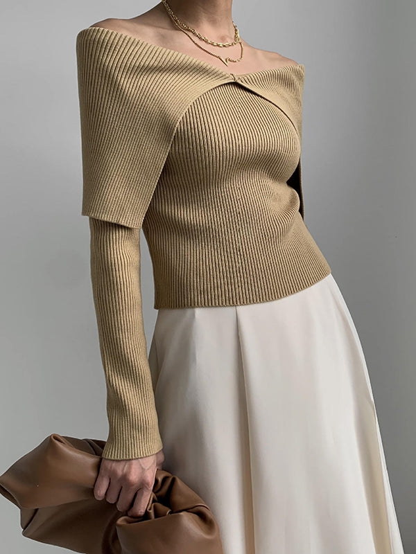 Solid Color Long Sleeves Skinny Lapel Sweater Tops Pullovers Knitted Hats