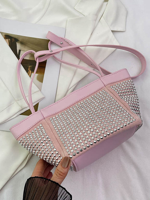 Rhine Stones Shiny Split-Joint Zipper Handbags Crossbody Bags