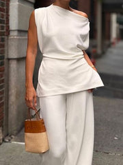 Solid Color Loose Sleeveless One-shoulder Vest Top