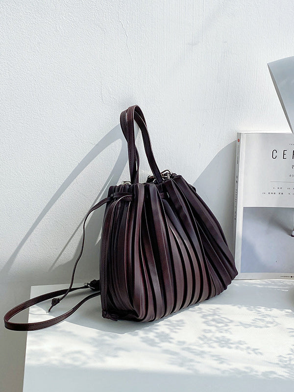 Drawstring Pleated Solid Color Handbags Crossbody Bags