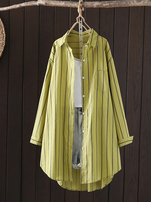 Striped Irregular clipping Long Sleeves Lapel Shirts Tops