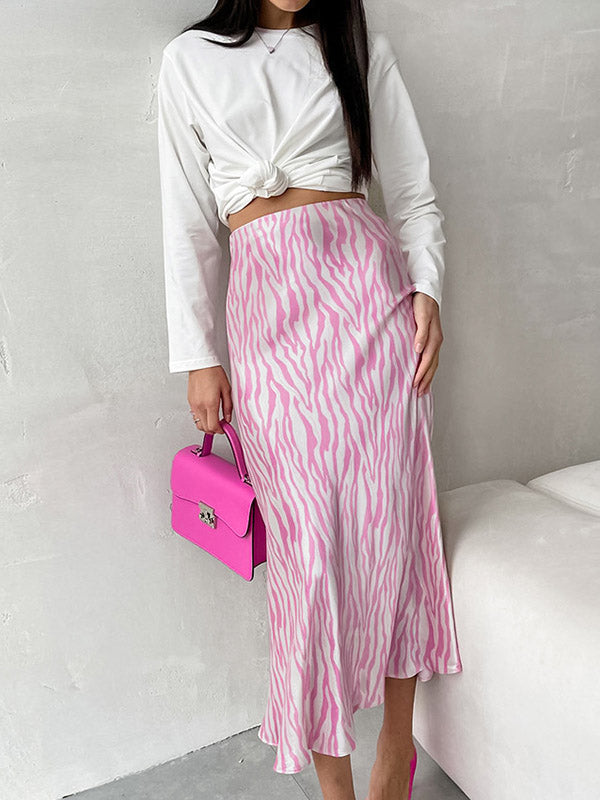 Contrast Color Zebra-Stripe Mermaid Skirts Bottoms