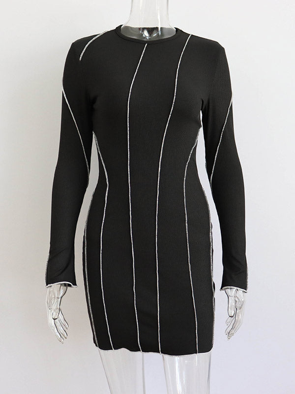 Contrast Color Bodycon High Waisted Round-Neck Mini Dresses