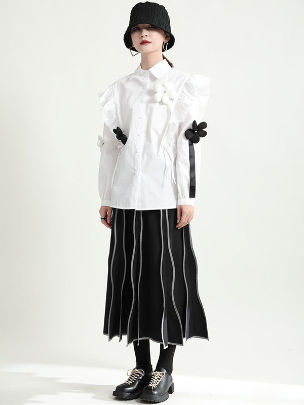 Original Irregular Contrast Color Striped Skirt