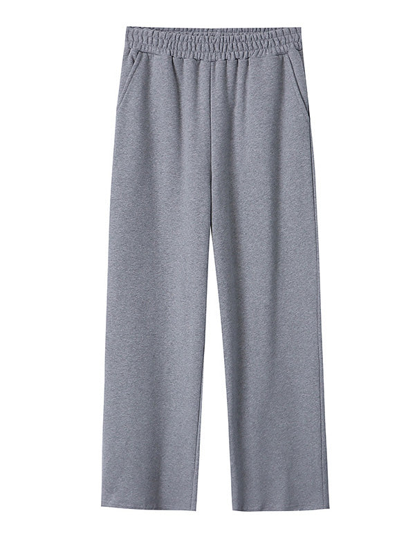 Simple Wide Leg Loose Velvet Keep Warm Solid Color Casual Pants Bottoms