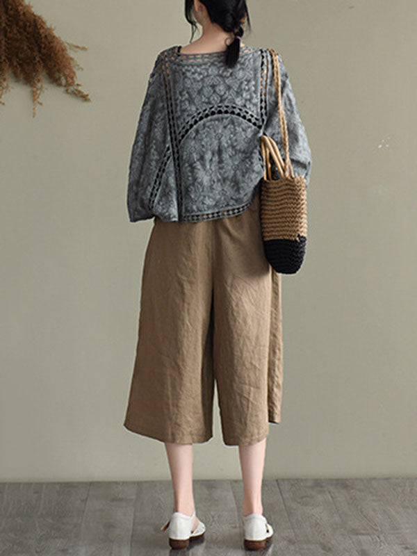 Seven-Quarter Sleeves Crochet Hollow Solid Color Outerwear