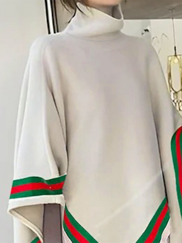 Asymmetric Striped Irregular Clipping Loose High Neck Sweater Tops