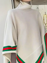 Asymmetric Striped Irregular Clipping Loose High Neck Sweater Tops
