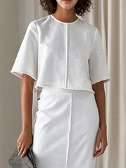 Solid Color Half Sleeves Round-Neck T-Shirts Tops