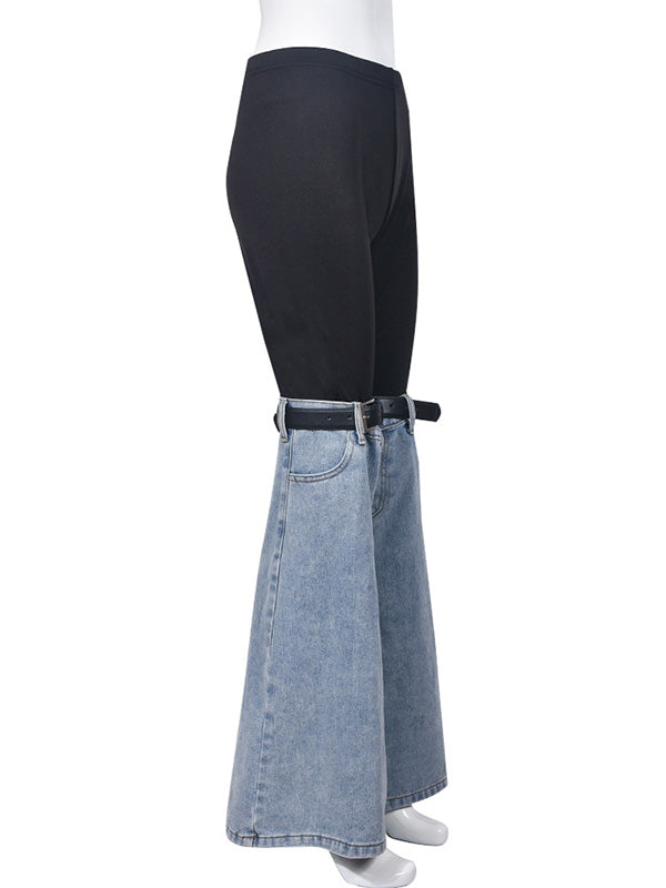Belted Split-Joint High Waisted Flared Trousers