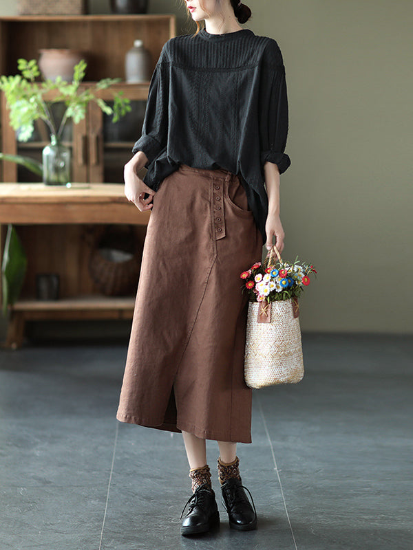 Artistic Retro Loose Solid Color Lace Hollow Long Sleeves T-Shirt Top