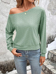 Asymmetric Solid Color Split-Joint Long Sleeves Loose One-Shoulder T-Shirts Tops