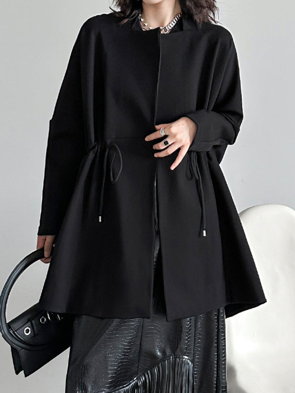 Drawstring Solid Color Long Sleeves Loose Square-Neck Trench Coats Outerwear