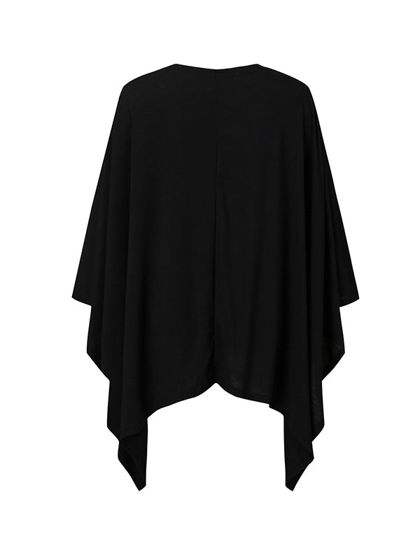 Solid Color Batwing Sleeves Loose Collarless Cardigan Tops