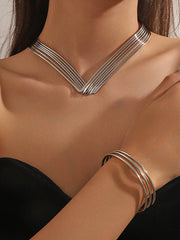 Geometric Hollow Solid Color Bracelet Accessories + Necklaces Accessories Two Pieces