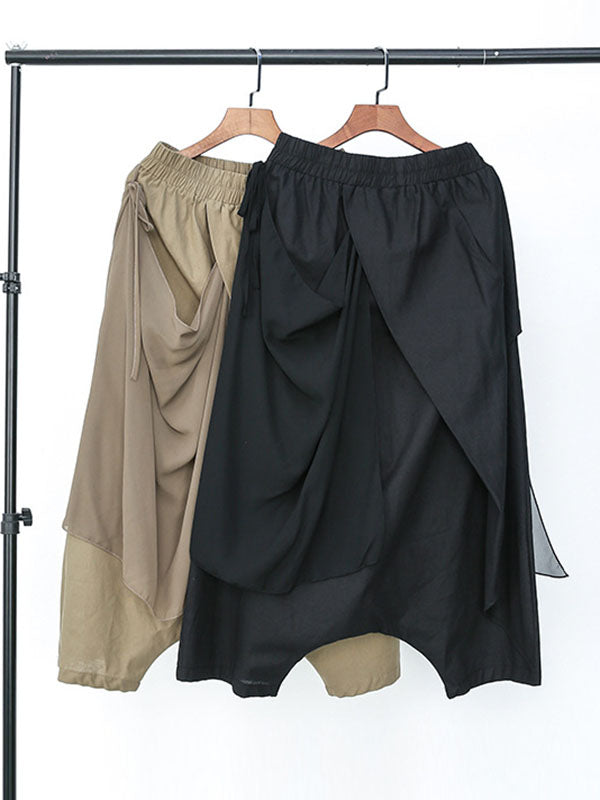 Pleated Solid Color Harem Pants Loose Ninth Pants