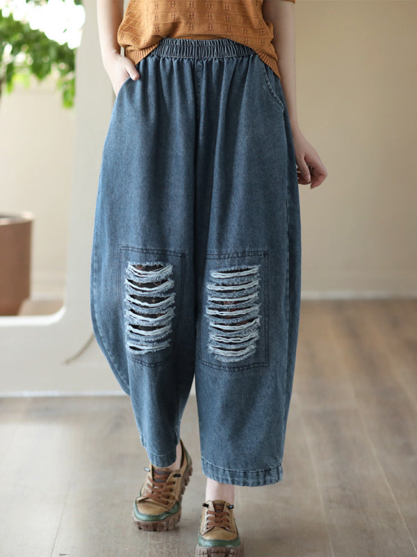 Harem Pants Loose Hollow Elasticity Jean Pants Bottoms