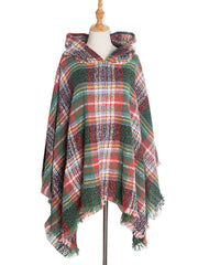 Fringed Hooded Keep Warm Plaid Shawl&Cloak Cape
