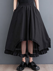Elastics Gauze Solid Color Split-Joint Loose Skirts Bottoms
