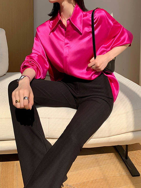 Solid Color Long Sleeves Loose Lapel Shirts Tops