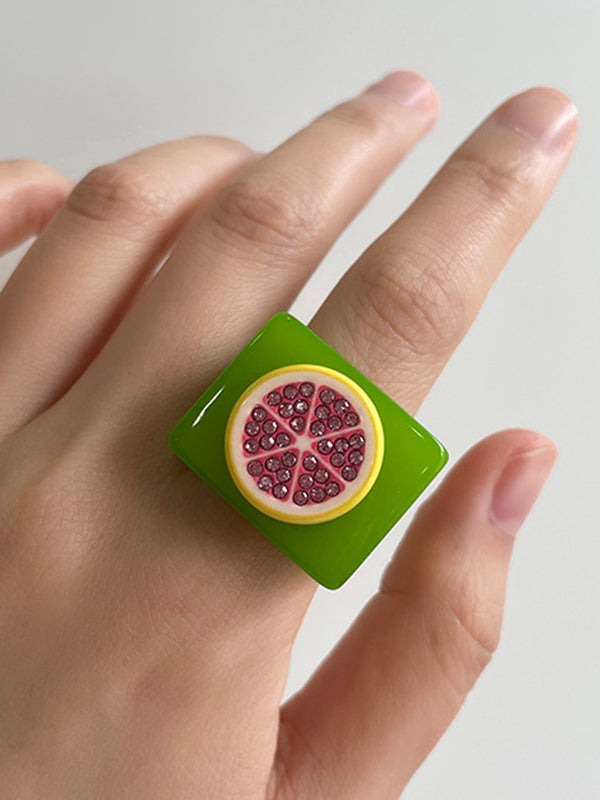 Fruit  Geometric Rhinestone Rings Accessories