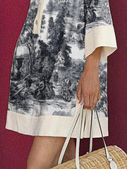 Printed Long Sleeves Loose Lapel Mini Dresses