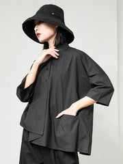 Leisure Loose Irregularity Solid Color Polo Blouses&Shirts Tops